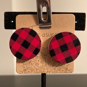 Plaid Red and Black Earrings